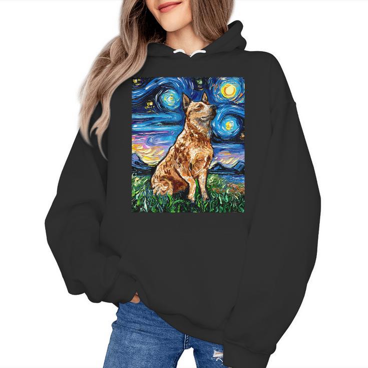 Red Heeler Starry Night Cattle Dog Colorful Art By Aja For Men Women Girls Kids Women's Hoodie