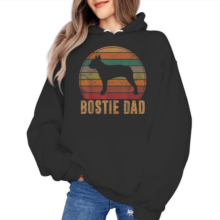 Retro Boston Terrier Dad Dog Owner Pet Bostie Father Women's Hoodie