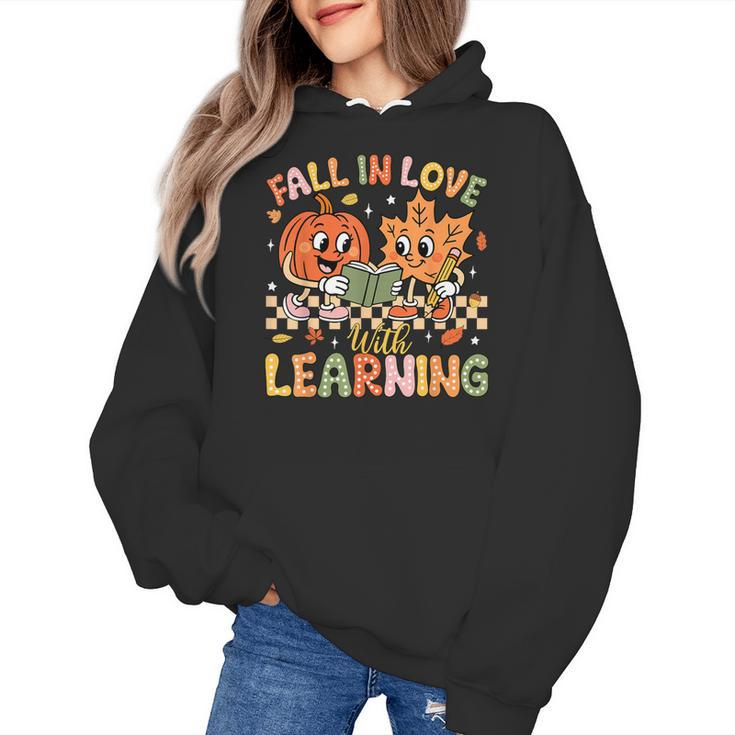 Retro Fall In Love With Learning Autumn Pumpkin Teacher Kids Women's Hoodie
