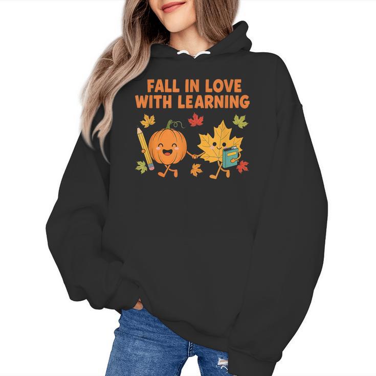 Retro Fall In Love With Learning Autumn Pumpkin Teacher Women's Hoodie