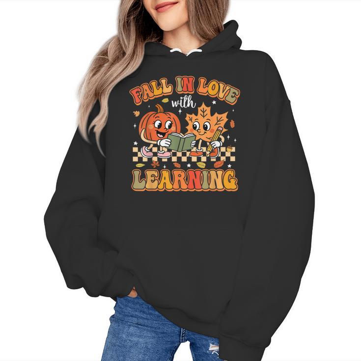 Retro Fall In Love With Learning Autumn Pumpkin Teachers Women's Hoodie