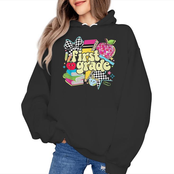 Retro First Grade Teacher Disco Ball Coquette Back To School Women's Hoodie