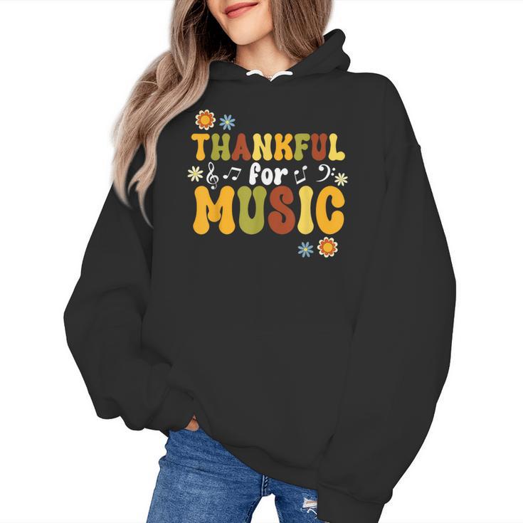 Retro Thankful For Music Floral Music Teacher Thanksgiving Men Women Women's Hoodie