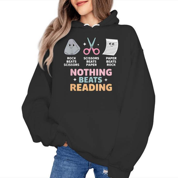 Rock Paper Scissors Teacher Librarian Nothing Beats Reading Women's Hoodie