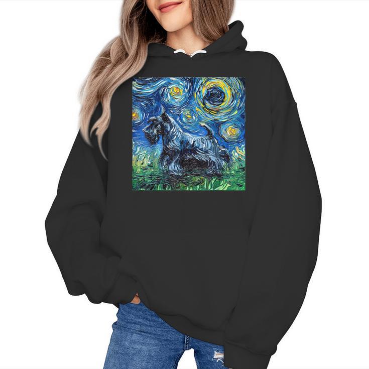 Scottish Terrier Starry Night Scotty Dog Art By Aja Women's Hoodie