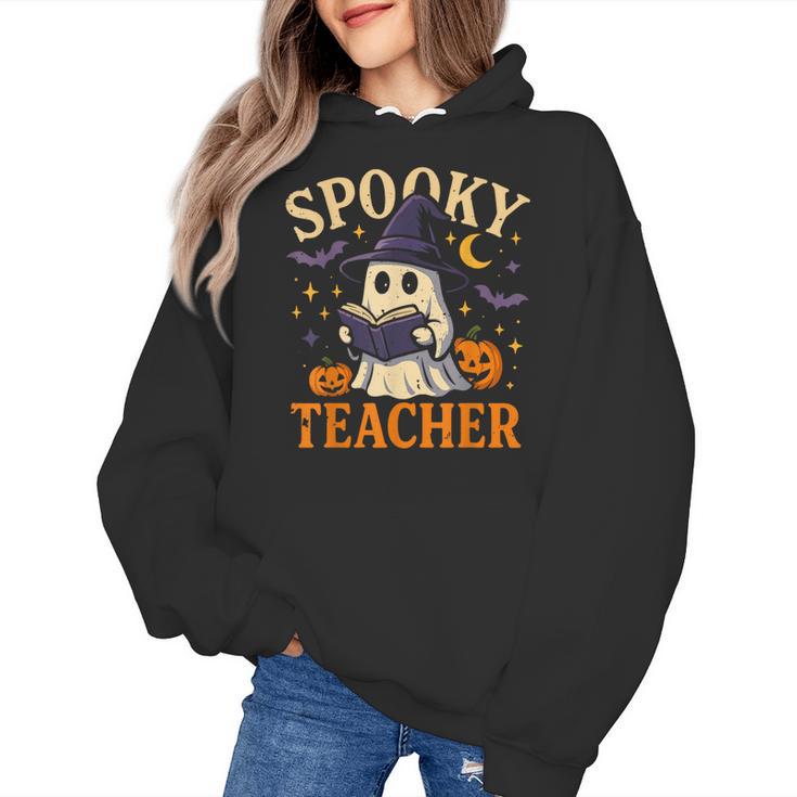 Spooky Teacher Halloween Cute Ghost Pumpkin Reading Women Women's Hoodie