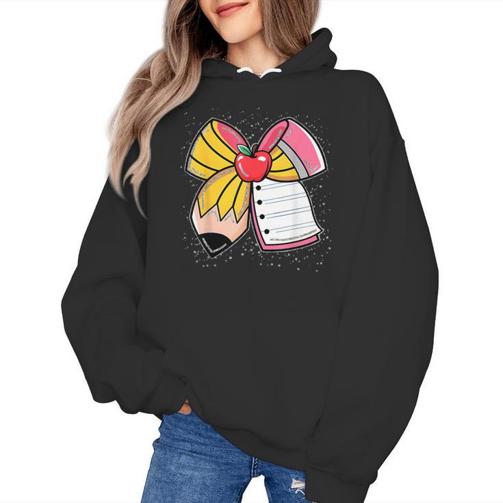 Student Teacher Coquette Bow Pencil Back To School First Day Women's Hoodie