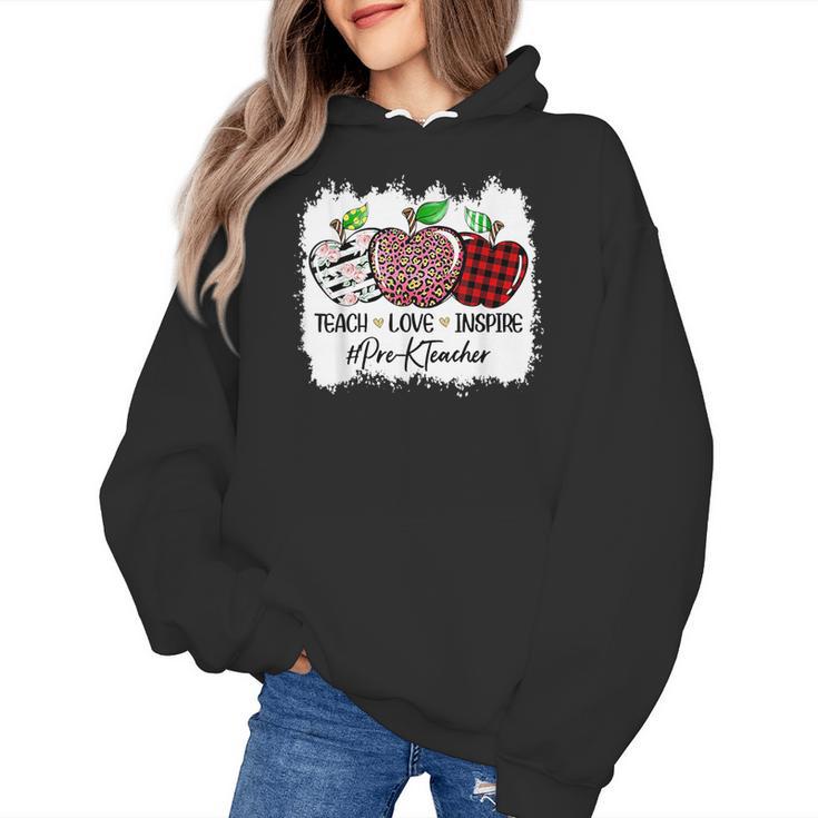 Teach Love Inspire Pre-k Teacher Apple Leopard Red Plain Women's Hoodie