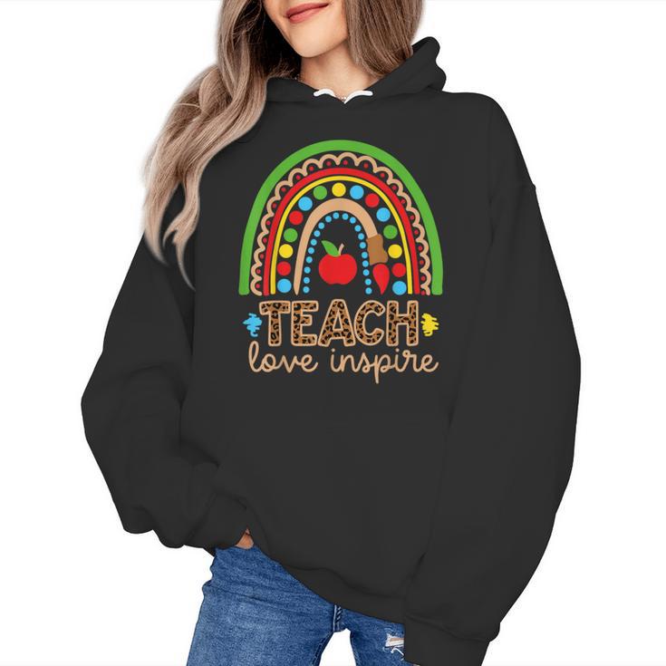 Teach Love Inspire Rainbow Leopard Cheetah Print Teacher Women's Hoodie
