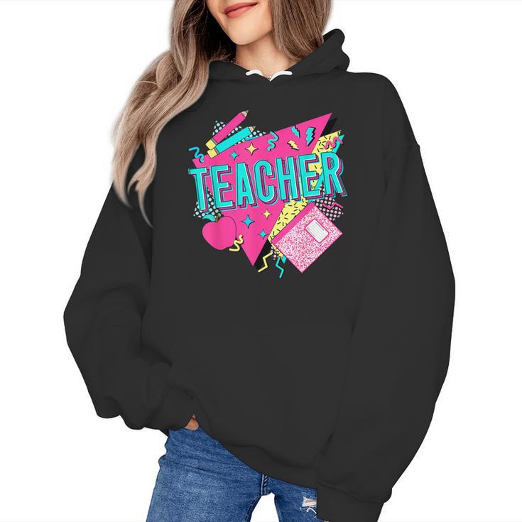 Teacher 90s Retro Colorful Teacher Of The 90s Back To School Women's Hoodie