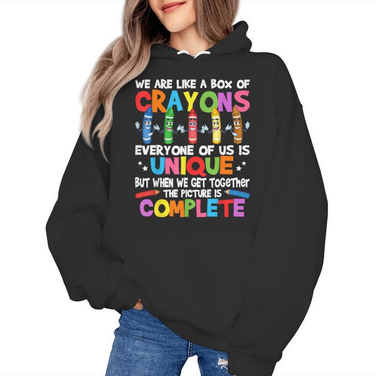 Teacher We Are Like a Box Of Crayons For Men Women Kids Women's Hoodie