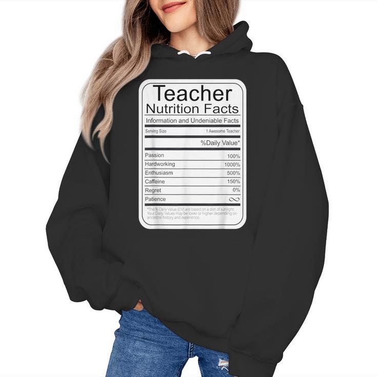 Teacher Nutrition Facts Teachers Nutritional Fact Women's Hoodie