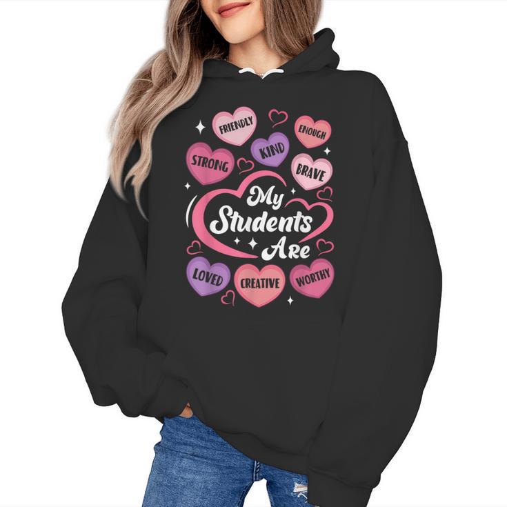 Teacher Positive Affirmations Candy Heart Valentine's Day Women's Hoodie