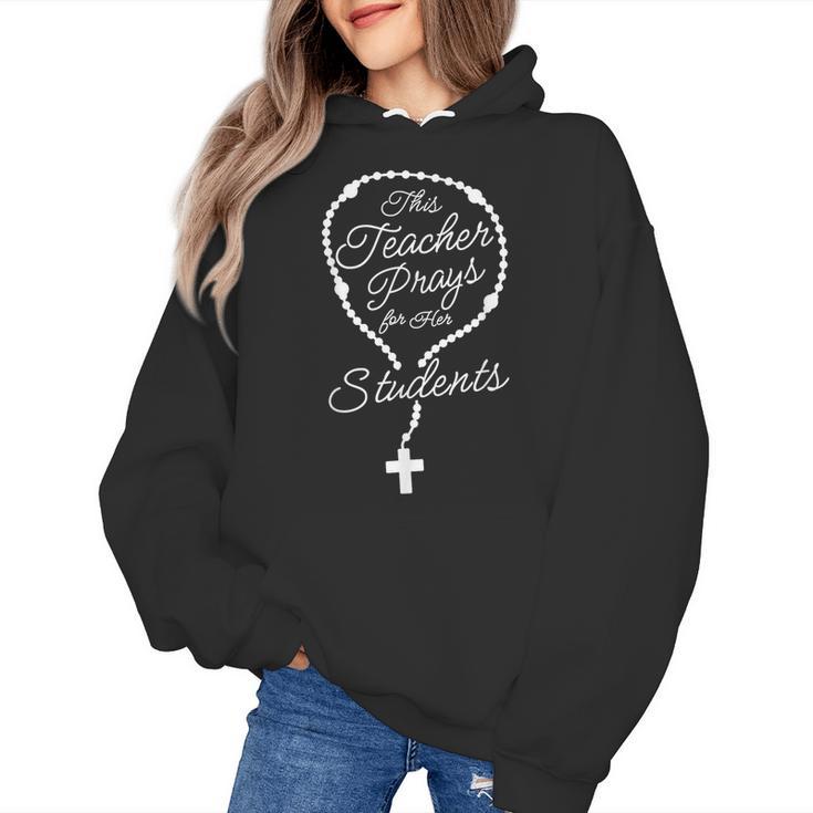 This Teacher Prays For Her Students Catholic Rosary Women's Hoodie