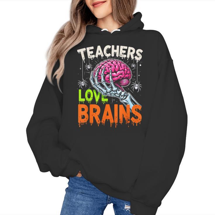 Teachers Love Brains Halloween 2025 Skeleton Costume Women's Hoodie