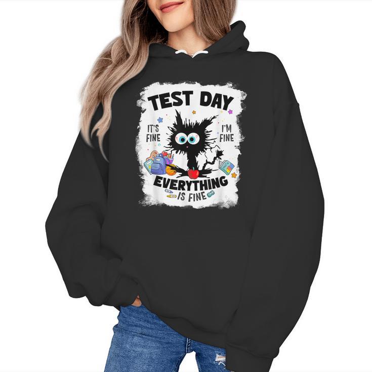 Test Day Stressed Cat Teacher Student Kids Testing Day Women's Hoodie
