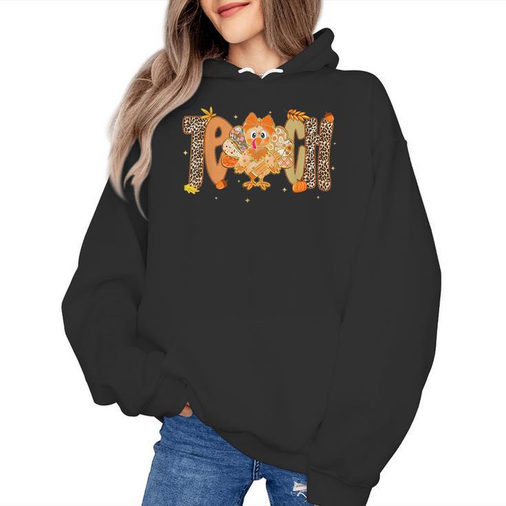 Thanksgiving Turkey Teach Thankful Teacher Girly Bow Women Women's Hoodie