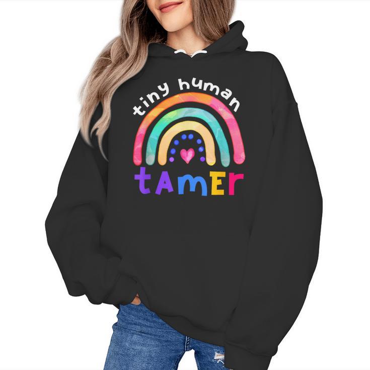 Tiny Human Tamer Watercolor Rainbow Daycare Teacher Women's Hoodie