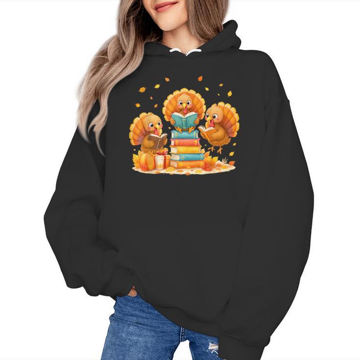 Turkey Read Books Reading Fall Thanksgiving Teacher Women's Hoodie