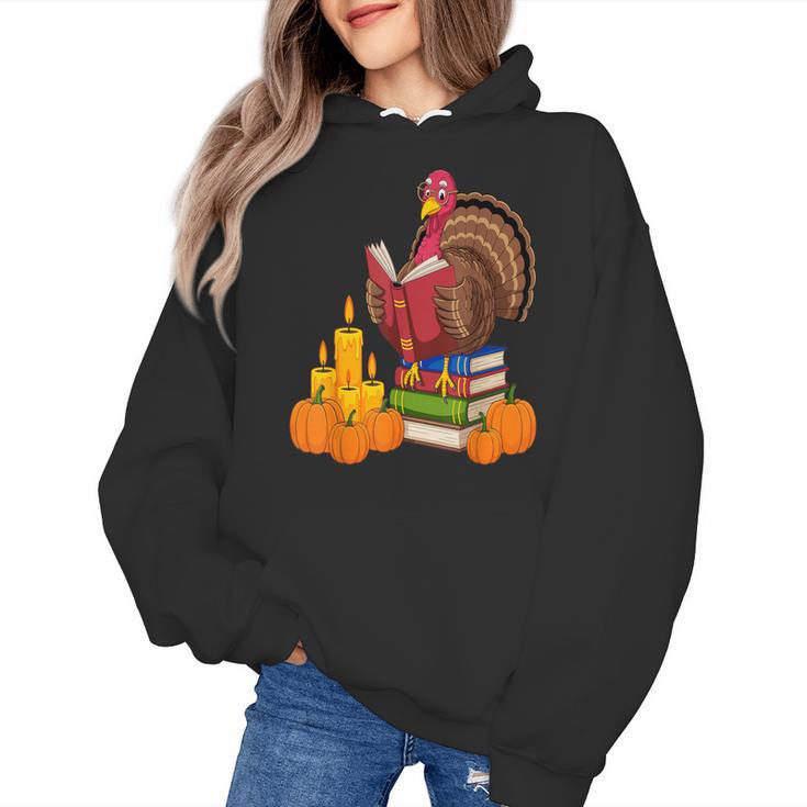 Turkey Reading Books Fall Thanksgiving Teacher Book Women's Hoodie