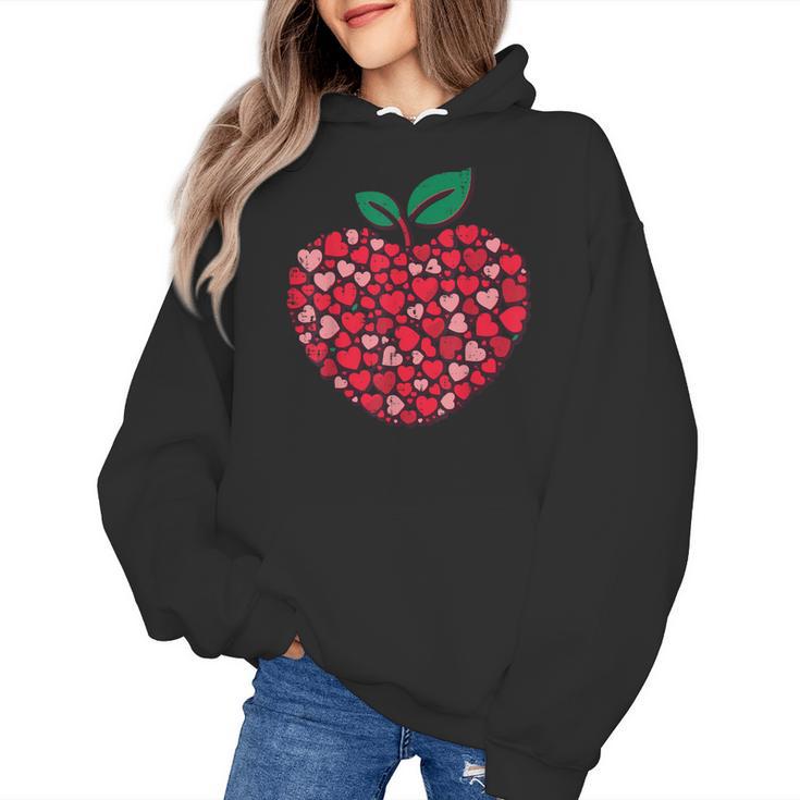 Valentines Day Teacher Hearts Apple Love Teach Women Men Women's Hoodie