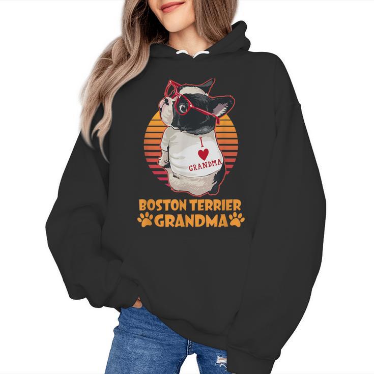 Vintage Boston Terrier Grandma Wear Sunglasses Dog Lover Men Women Girls Kids Women's Hoodie