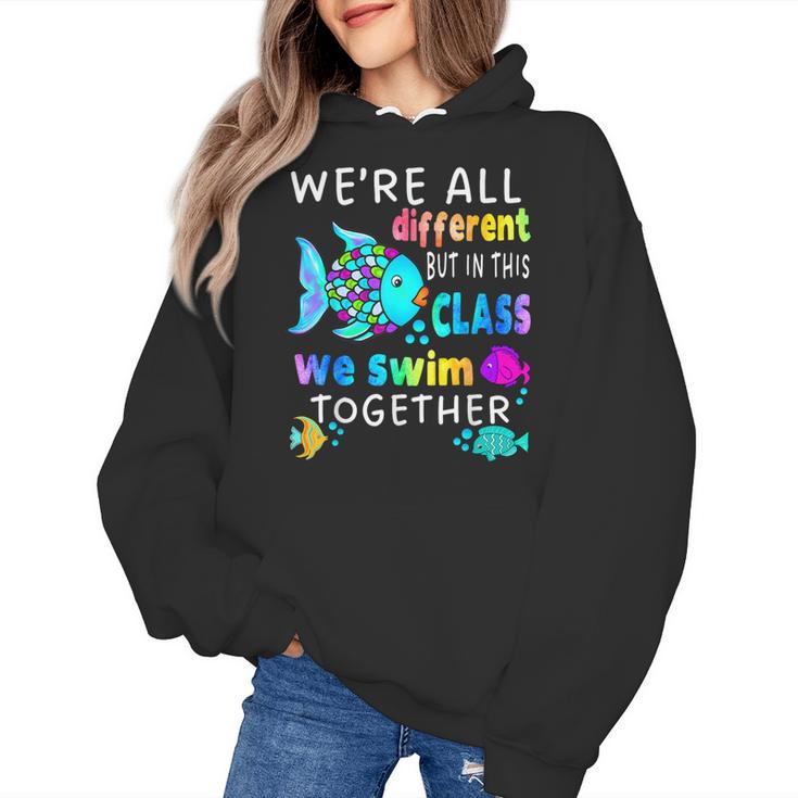 We'Re All Different But We Swim Together Elementary Teacher Women's Hoodie