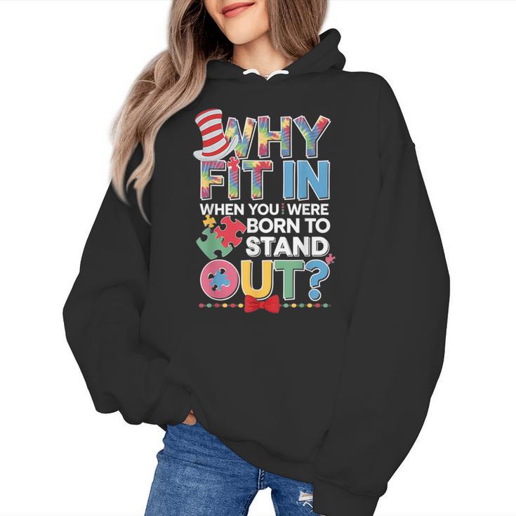 Why Fit In Doctor Teacher Cat In Hat Cool Autism Awareness Men Women Kids Women's Hoodie