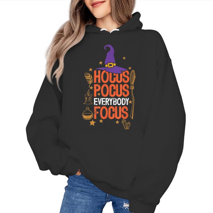 Witchy Halloween Hocus Pocus Everybody Focus Teacher Pumpkin Women's Hoodie