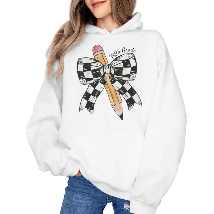 Back To School Hello Fifth Grade Teacher Coquette Pencil Bow Women's Hoodie