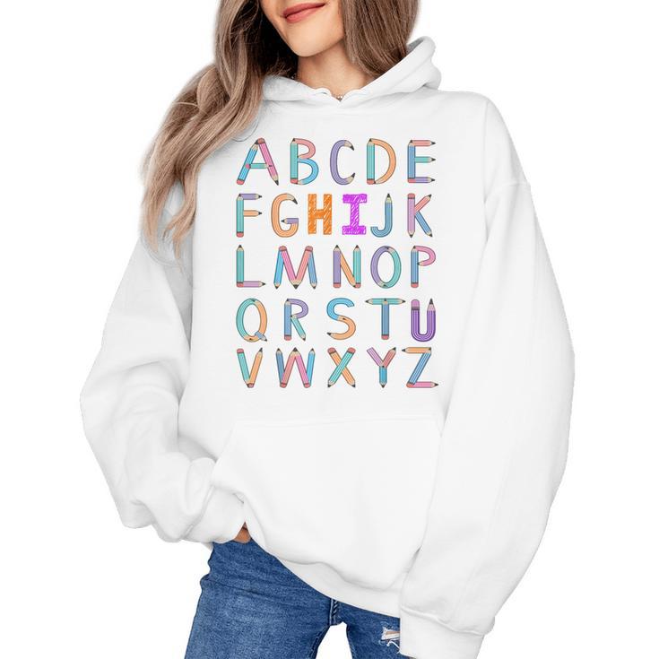 Back To School Kindergarten Alphabet ABC Teacher Women Kids Women's Hoodie