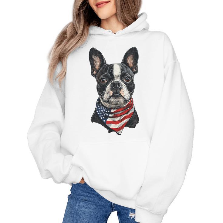 Boston Terrier American Flag Women's Hoodie