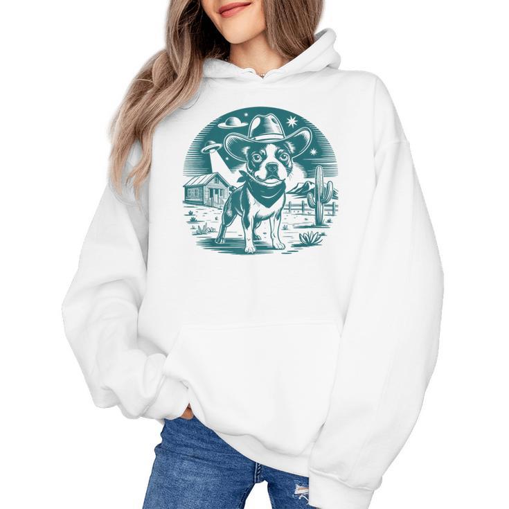 Boston Terrier Cowboy UFO Shirt Vintage Western Dog Mom Tee Women's Hoodie