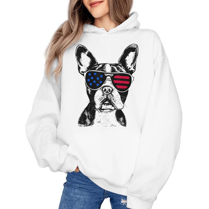Boston Terrier Dog 4th July America USA Flag Men Women Kids Women's Hoodie