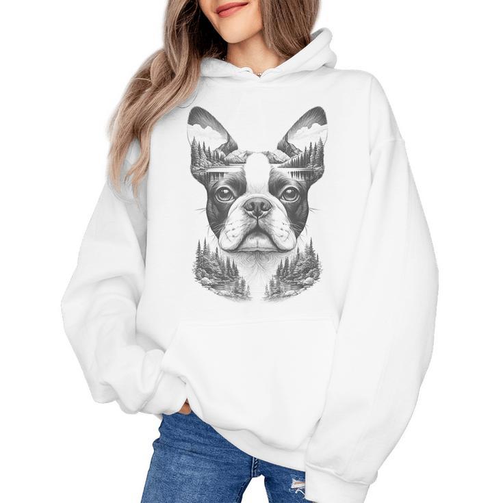 Boston Terrier Dog Bostie Nature Memorial Idea Men Women Women's Hoodie