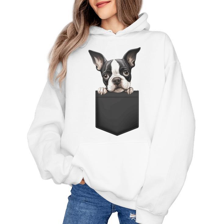 Boston Terrier Dog Puppy Dog In Pocket Cute Pet Lover Women's Hoodie