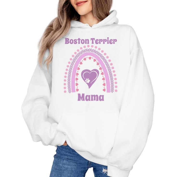 Boston Terrier Mama Cute Rainbow Paw Heart Shape Women's Hoodie