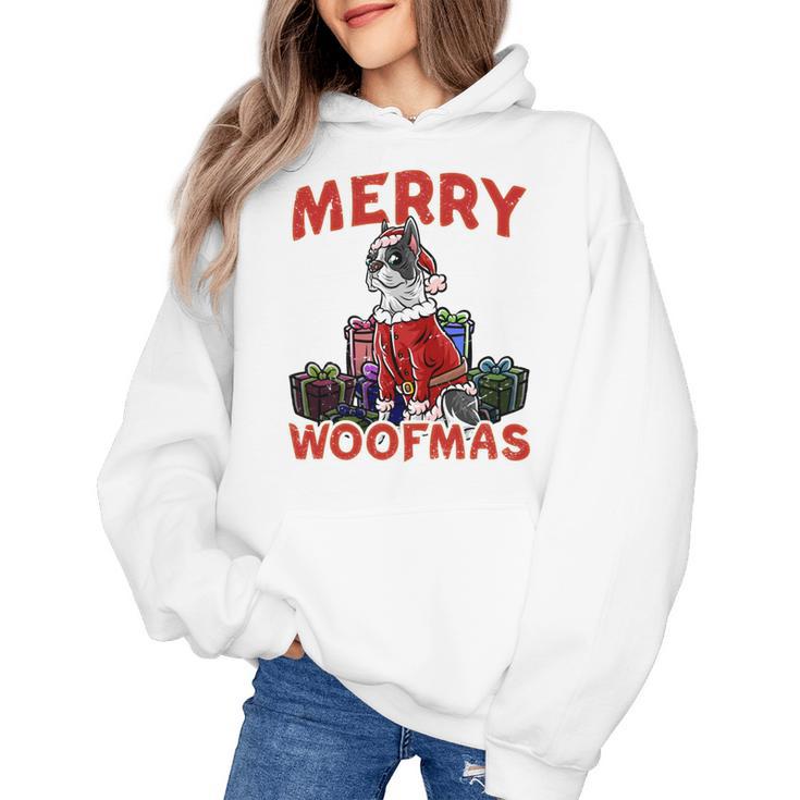 Boston Terrier Santa Claus Hat Merry Christmas Dog X-Mas Women's Hoodie