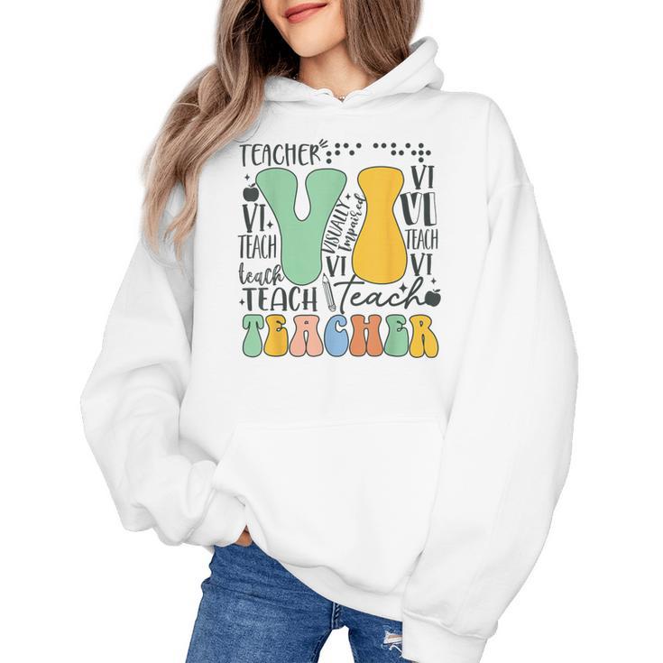 Braille Teacher Of The Visually Impaired Groovy VI Teacher Women's Hoodie