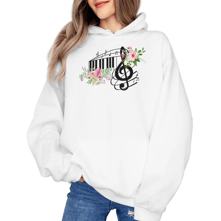 Cut Music Teacher Shirt With a Piano Keys Notes And Flowers Women's Hoodie