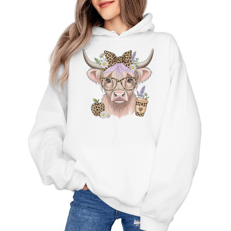 Cute Floral Highland Cow Back To School For Women Teacher Women's Hoodie