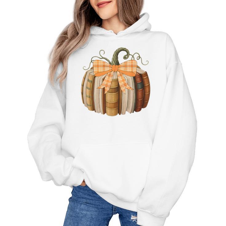 Fall Book Pumpkin Halloween Teacher Librarian Thanksgiving Women's Hoodie