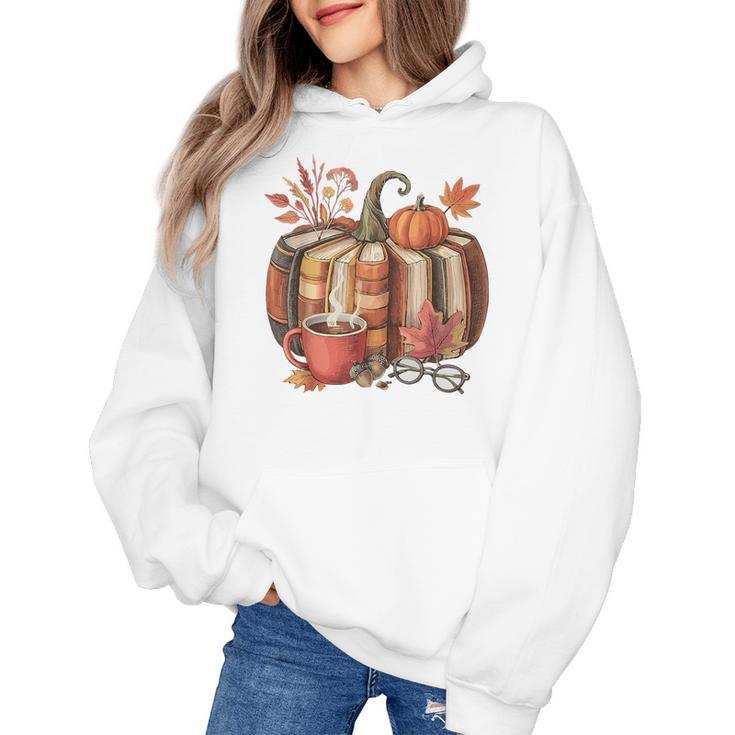 Fall Book Pumpkin Retro Reading Halloween Teacher Women's Hoodie