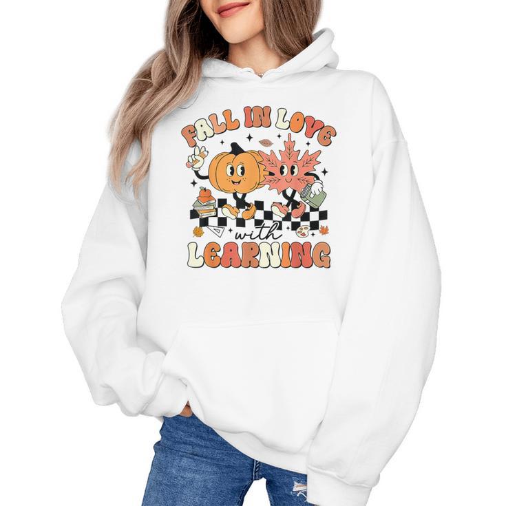 Fall In Love With Learning Teacher Retro Thanksgiving Women's Hoodie