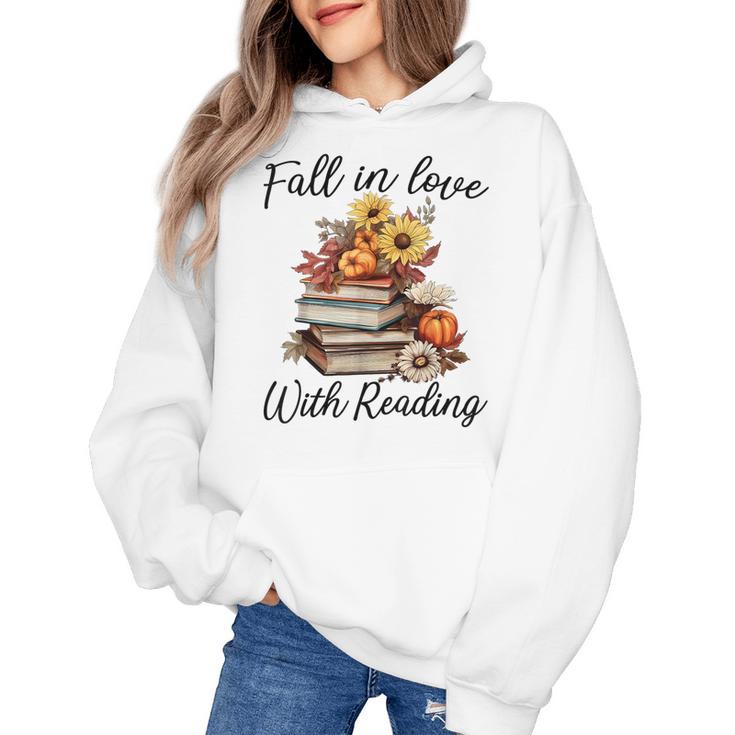 Fall In Love With Reading Book Autumn Teachers Pumpkins Women's Hoodie