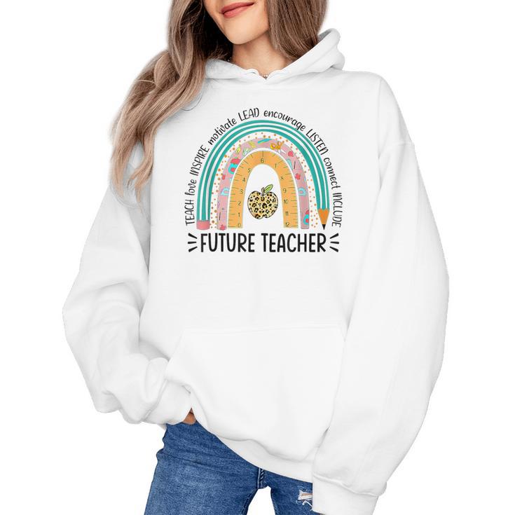 Future Teacher Cute Rainbow Leopard Teacher Outfit For Men Women Girls Kids Women's Hoodie
