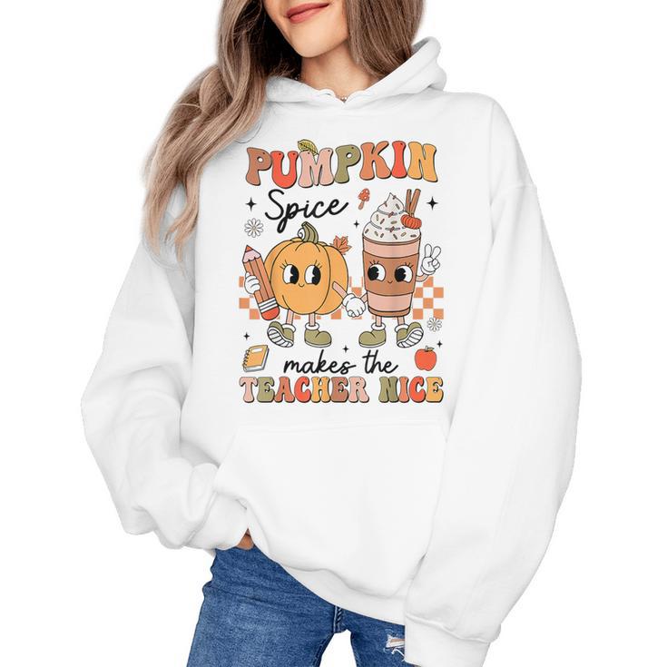 Groovy Pumpkin Spice Makes Teacher Nice Fall Thanksgiving Women's Hoodie