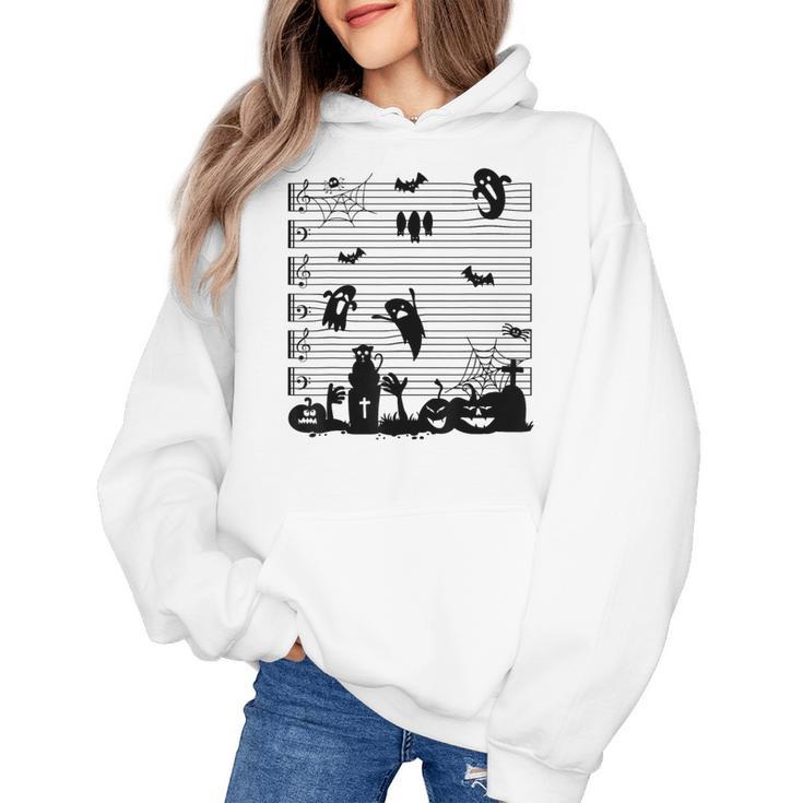 Halloween Music Note Clefs Spooky Ghost For Music Teacher Women's Hoodie