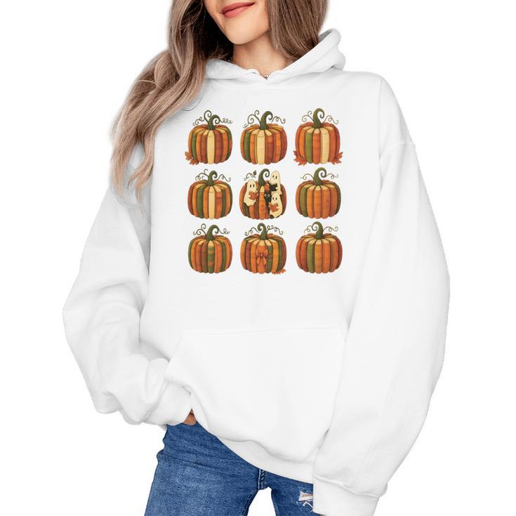 Halloween Teacher Fall Book Pumpkin Retro Reading Women's Hoodie