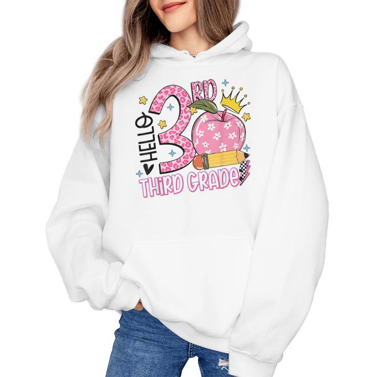 Hello 3rd Third Grade Back To School Pink Leopard Teacher Women's Hoodie